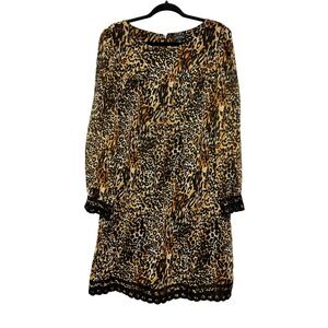 Tahari Y2K Leopard Print Boho Glam‎ Statement Shift Dress Women Sz 14 Retro Chic